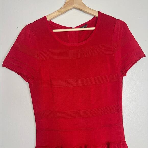 J. McLaughlin Red Knit Fit & Flare Dress Medium Stretch Nylon Rayon - Picture 3 of 7